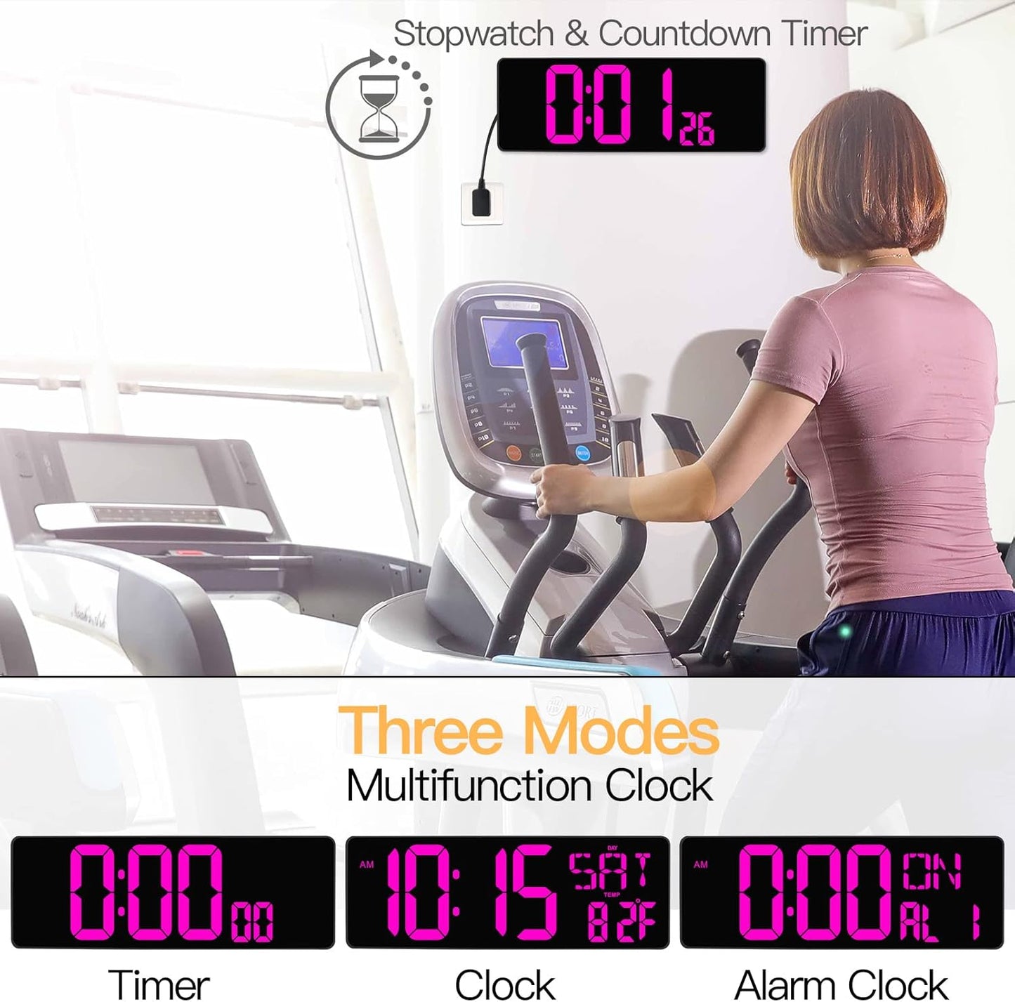 XREXS Large Digital Wall Clock with Remote Control, 16.5 Inch LED Large Display Count Up & Down Timer, Adjustable Brightness Alarm Clock with Day/Date/Temperature for Living Room, Bedroom, Office, Gym