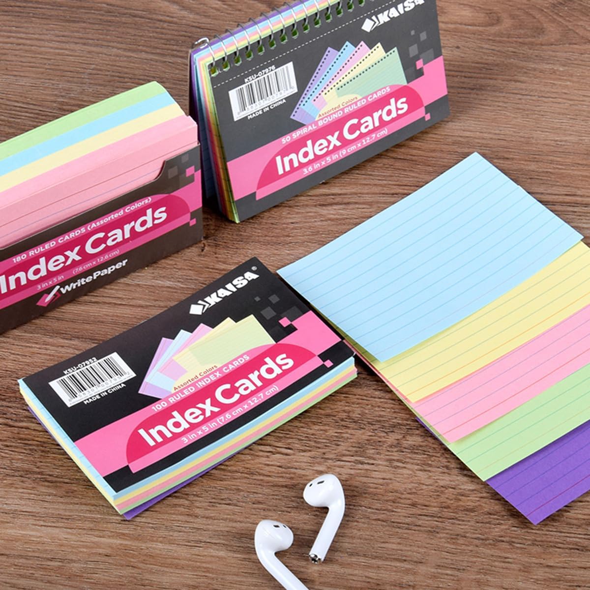 KAISA Colored Index Cards Flashcard，3x5 Ruled Color Note Cards, 4 Colors 60 Sheet (Total of 240ct), Heavyweight Colorful Notecards For School, Home & Office,KSU08904, Made In The USA