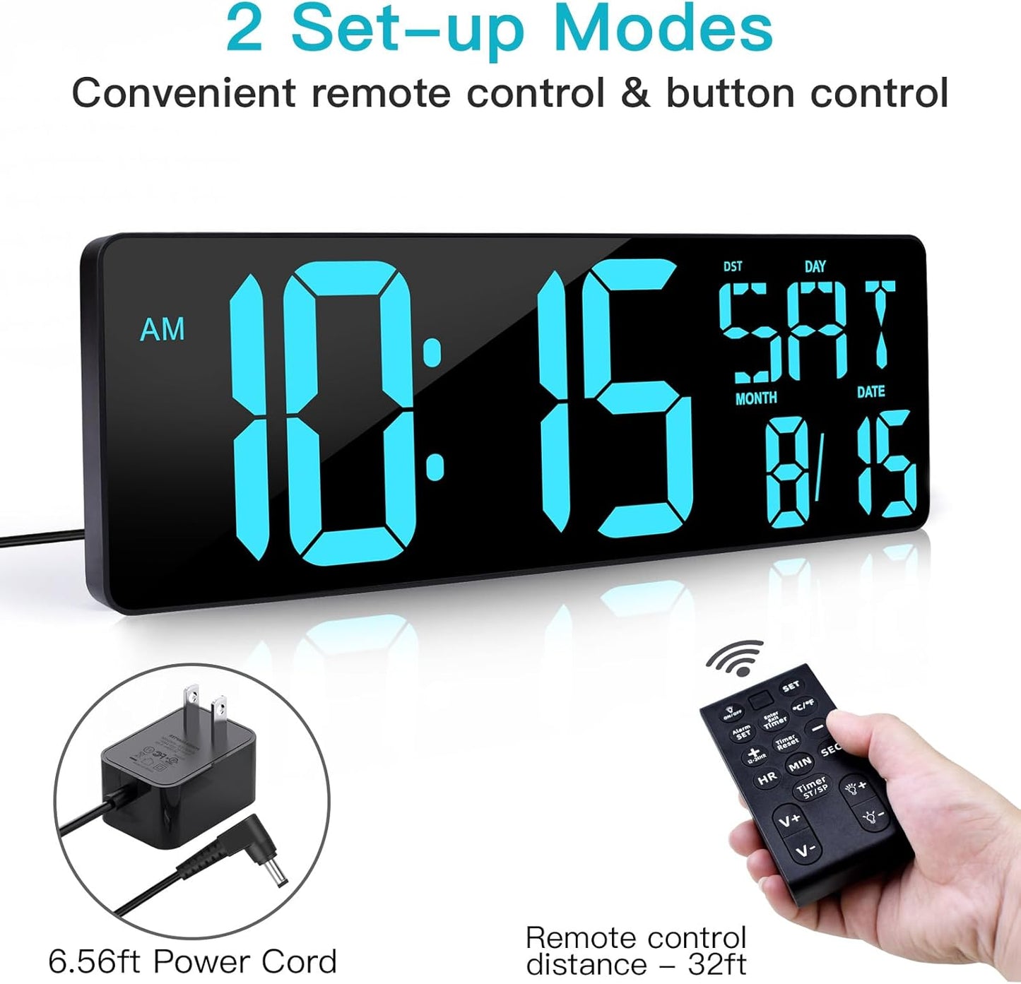 XREXS Large Digital Wall Clock with Remote Control, 17.2 Inch LED Large Display Count Up & Down Timer, Adjustable Brightness Alarm Clock with Day/Date/Temperature for Home, Gym, Office and Classroom