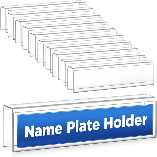 10 Pack Plastic Cubicle Name Plate Holder 8.5" Wide x 2" High Glass Wall Name Plate Holder Clear Acrylic Sign Display Stand for Home Office Business (Suitable for 1" Cubicle Wall)