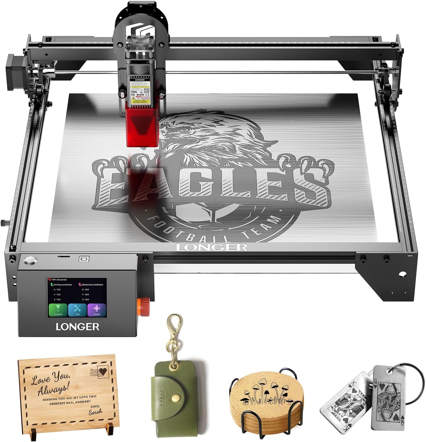 LONGER Laser Engraver, Ray5 10W DIY Laser Cutter Engraving Machine with 3.5" Touch Screen, App Offline Control,Engraving Area 15.75"x15.75",0.08mm Laser Spot, for Wood Metal Acrylic Glass