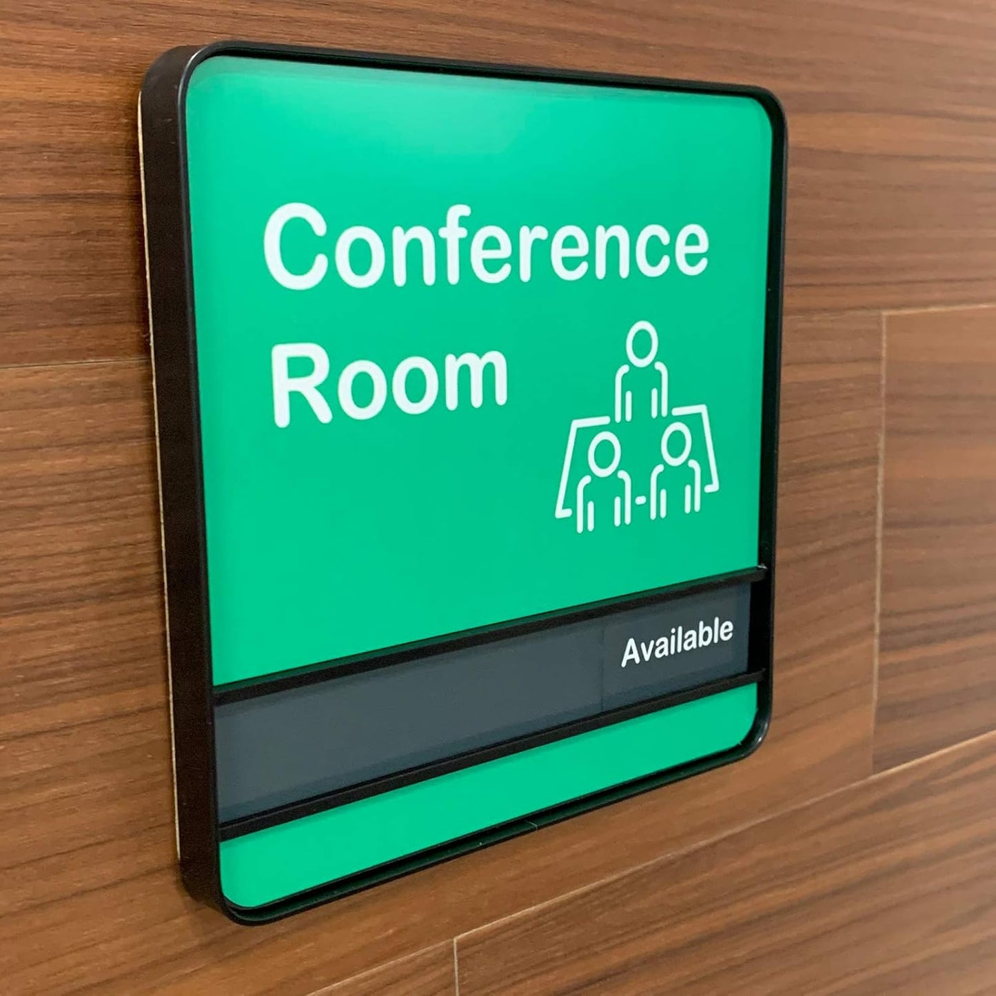 NapTags Conference Room Slider Signs (Bright Green - Black Frame, 8" x 8")
