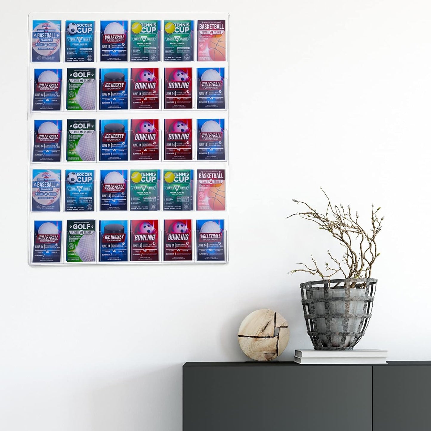 Acrylic Brochure Pamphlet Holder - Clear Display Stand with Multi Slot Rack, Wall Mount Pocket for Literature Menu Document Flyer Advertise Supplies (30 Pockets)