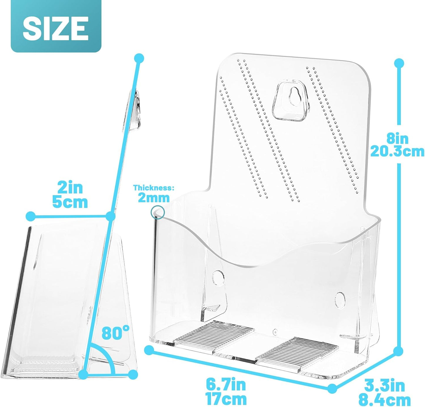 Acrylic Brochure Holder 8.5 x 5.5 Inches, 6-Pack Clear Plastic Display Stand for Half-Fold Flyers, Pamphlets, Menus, Trifold Literature, Wall Mount or Countertop Use