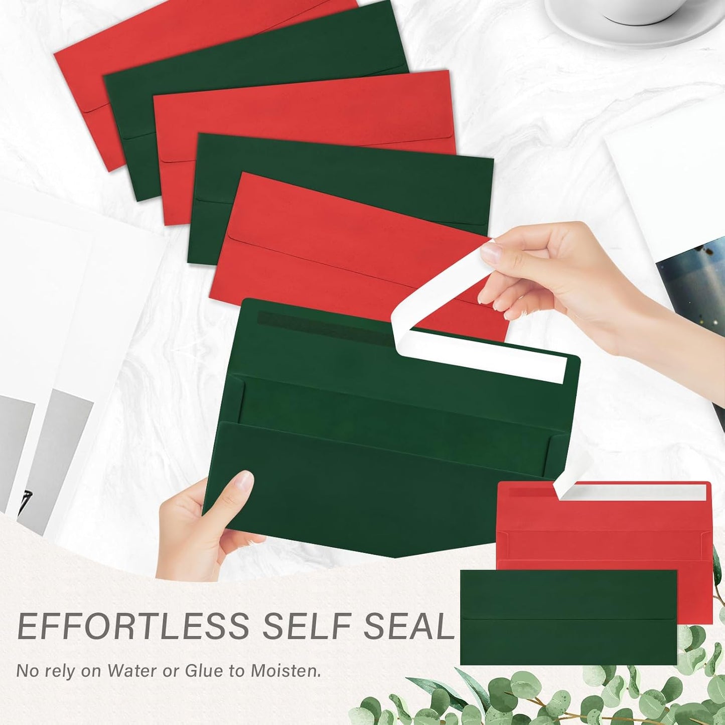 50 Pack #10 Christmas Red and Green Envelopes Letter Size, Business Envelopes Self Seal for Invoices, Letter Mailing, Office Checks, 4 1/8 x 9 1/2 Inches
