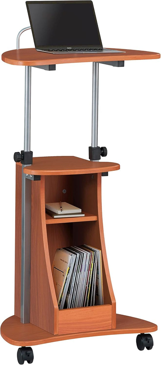 Adjustable Height Laptop Cart With Storage. Color: Woodgrain