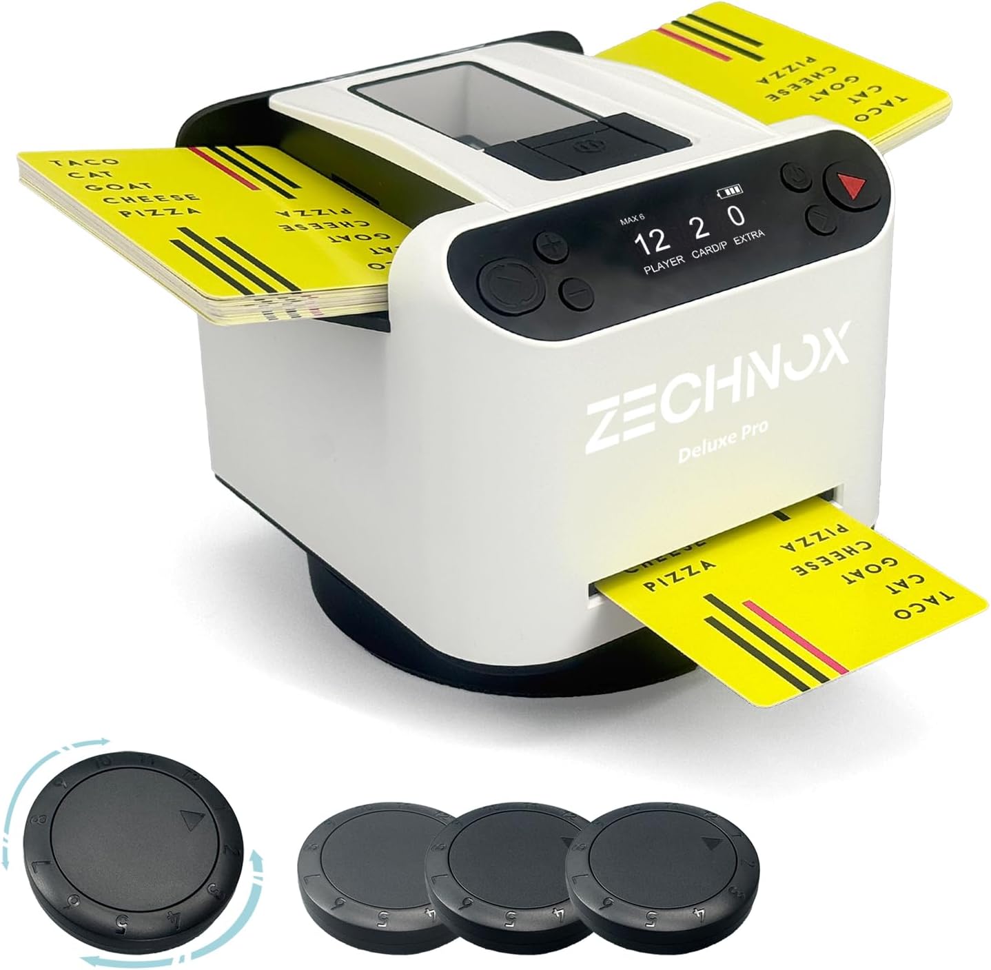 2025 New Smart 2-in-1 Automatic Card Shuffler and Dealer,Programmable Card Dealer,Card Shuffler 2 Deck,360° Rotation,Ultra Quiet,Rechargeable,Support 12 Players,with 4 Wireless Buttons (White&Black)