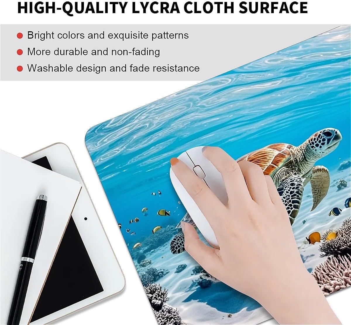 Square Mouse Pad Sea Turtle, Personalized Premium-Textured Custom Mouse Mat Design, Washable Mousepad Cloth, Non-Slip Rubber Base Computer Mouse Pads for Wireless Mouse