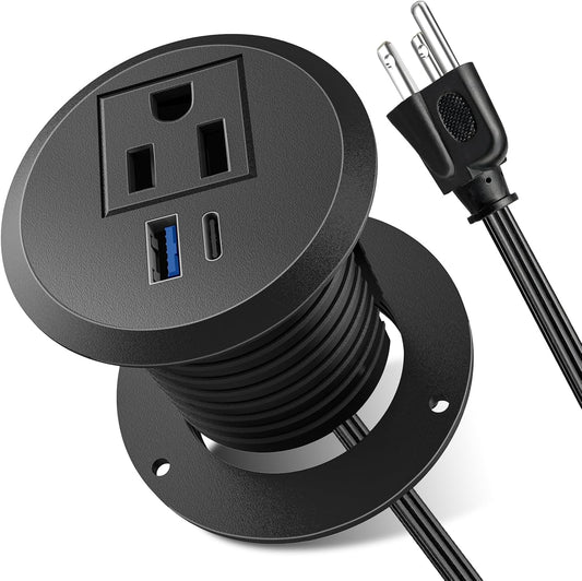 Desktop Power Grommet, 2inch Desktop Power Grommet Outlet, Recessed Power Strip Outlet with 1 USB and 1 Type-C, 20W PD Fast Charge for Desk, Kitchen, Office, Home, Hotel and More