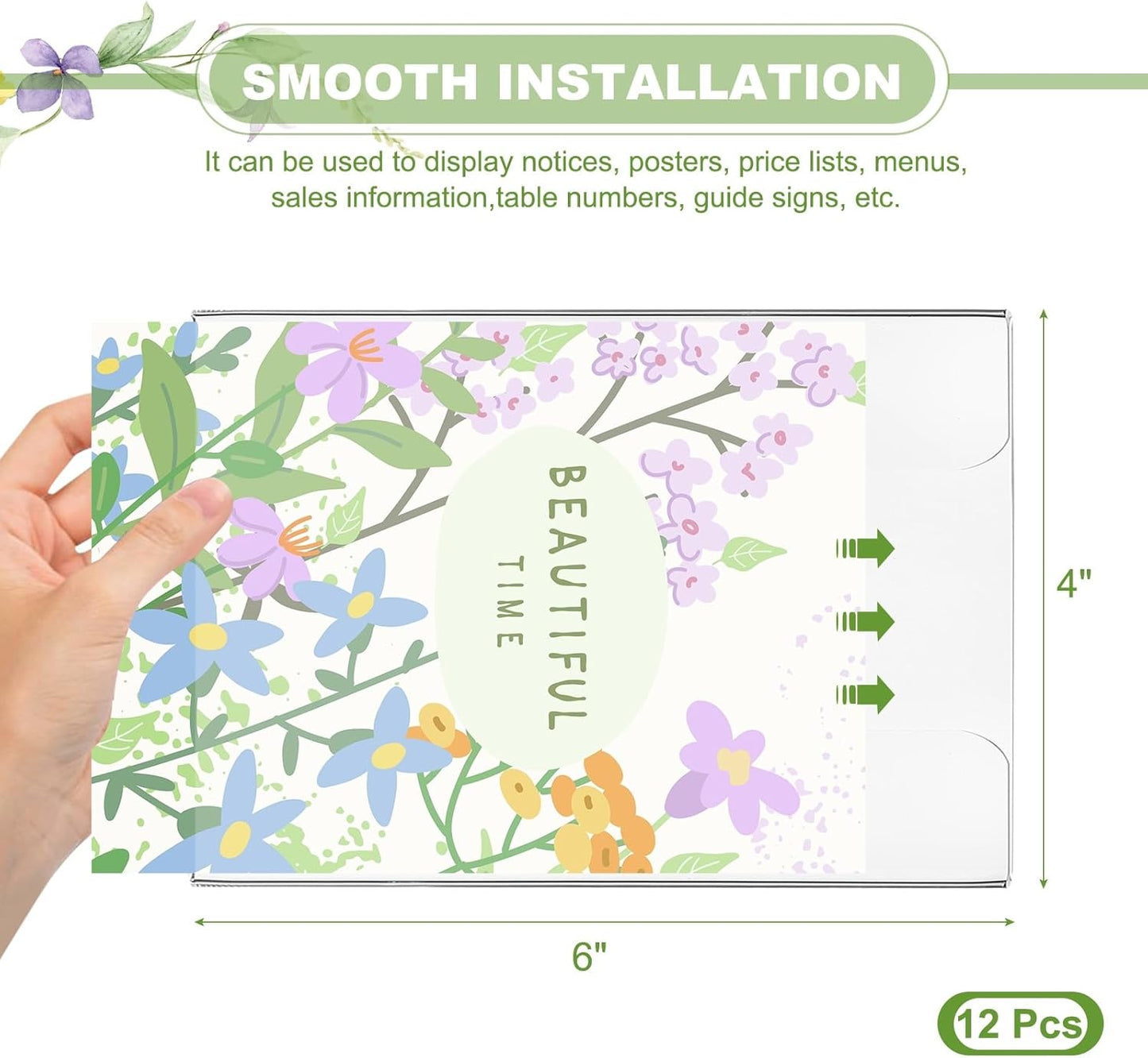 PATIKIL Acrylic Sign Holder, 12 Pack 4x6 Wall Sign Paper Holder Clear Picture Frame with Double Side Adhesive Tape for Office Restaurant Memo Menu Guide, Horizontal