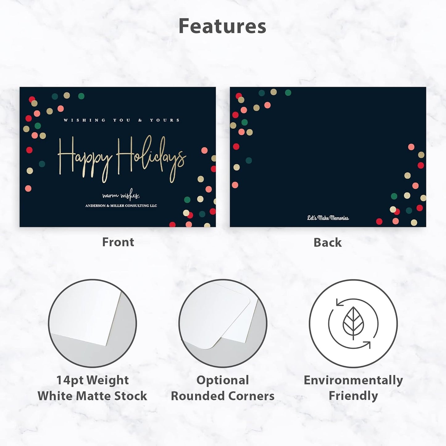 Let's Make Memories Personalized Business Christmas Cards with Envelopes - Premium Quality - 5x7-2025 Holiday Cards & White Envelopes - Festive Lights - 125 ct