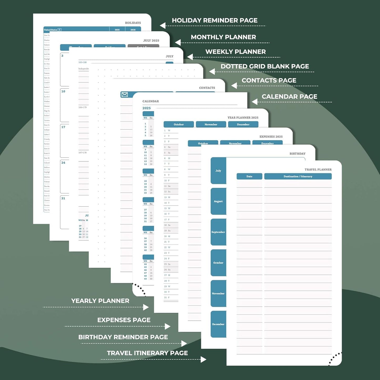 Planner 2025-2026 Daily Weekly and Monthly,6.5"x3.75",18 Months Spiral Bound Calendar Agenda with Self-adhesive Pen Holder,2026 Academic Plan with Vegan Leather Soft Cover,Green
