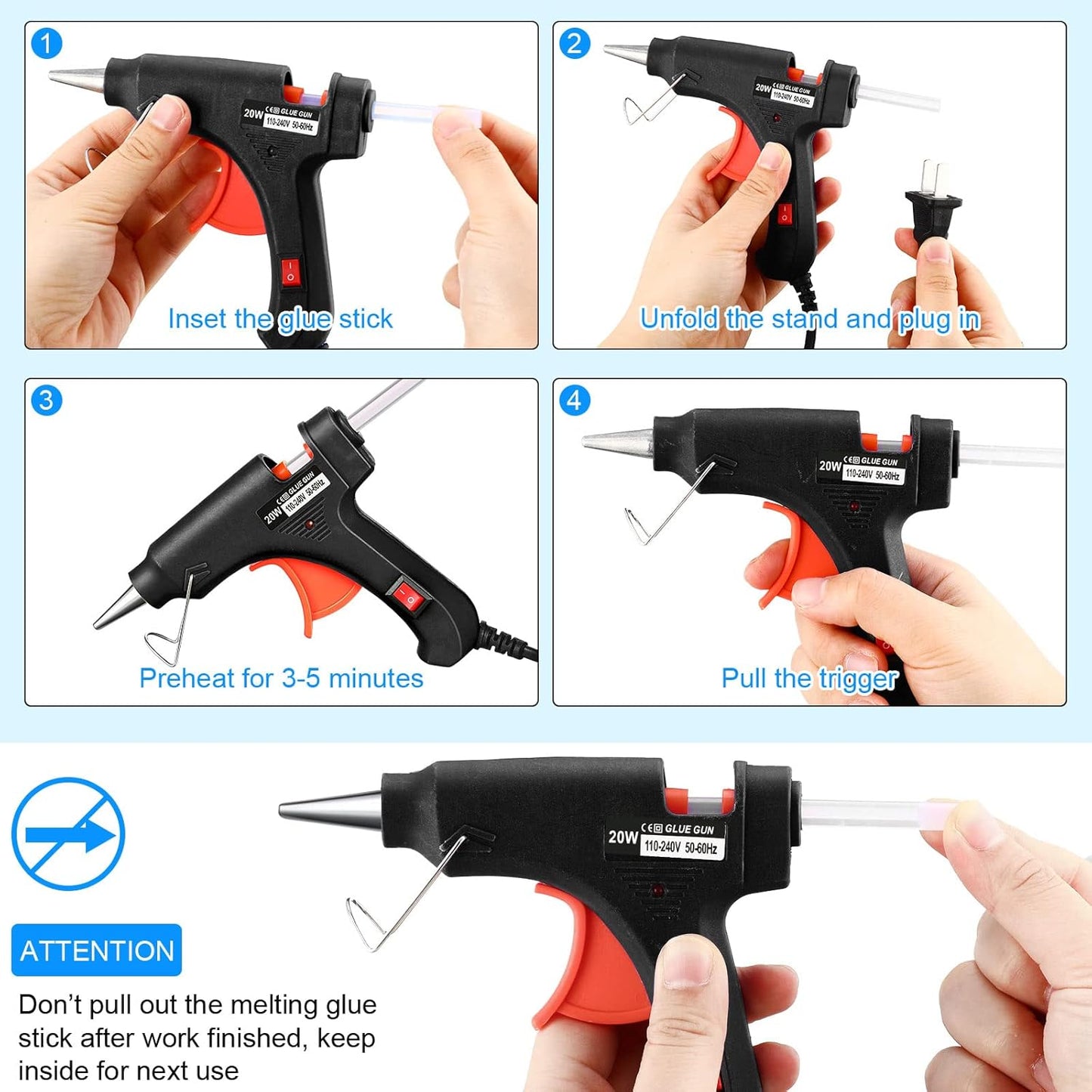 Zhengmy 6 Pieces Mini Hot Glue Gun Crafts Hot Melt Guns Fast Preheating and Easy Squeeze Trigger for School DIY Arts Class Projects Office Home Quick Repairs (Black)