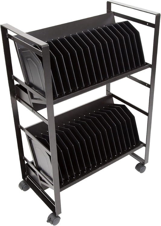 Line Leader 32-Device Mobile Charging Station | Steel Rolling Cart for Laptops, Tablets, & Chromebooks | Open Design with Dividers & UL-Certified Surge Protection | Portable Charging Stand (Black)