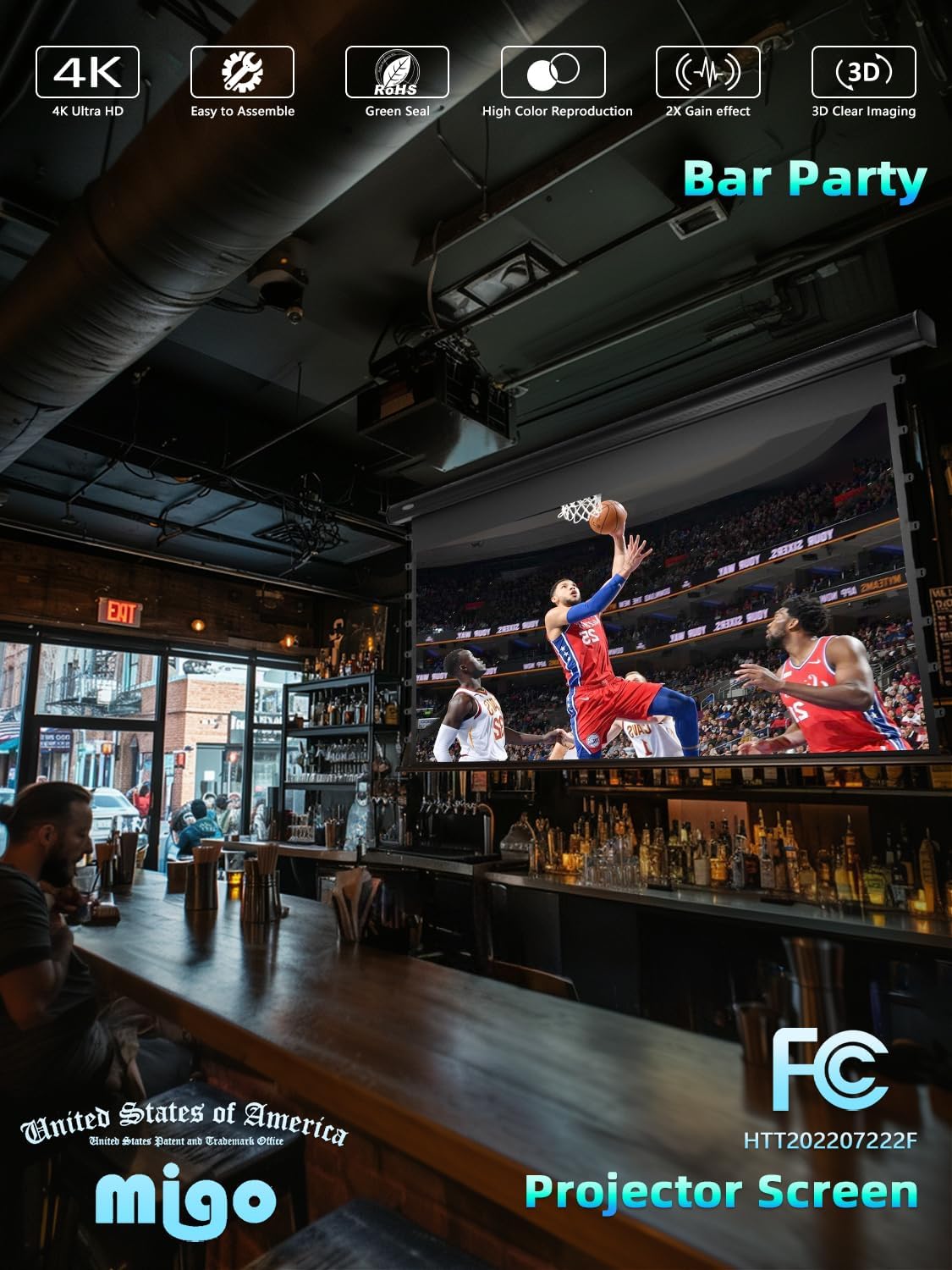 120 Inch Motorized Projector Screen Pull Down,2.0 Gain Partial Ambient Light 4K HD TabTension Electric Projector Screen Wall/Ceiling Mount for UST Projector Indoor Home Theater Bar(Black Housing)