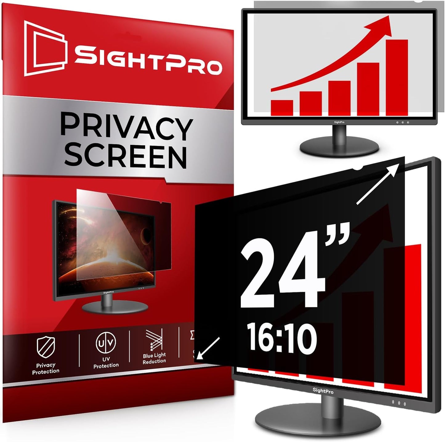 24 Inch 16:10 Computer Privacy Screen Filter for Monitor - Privacy Shield and Anti-Glare Protector