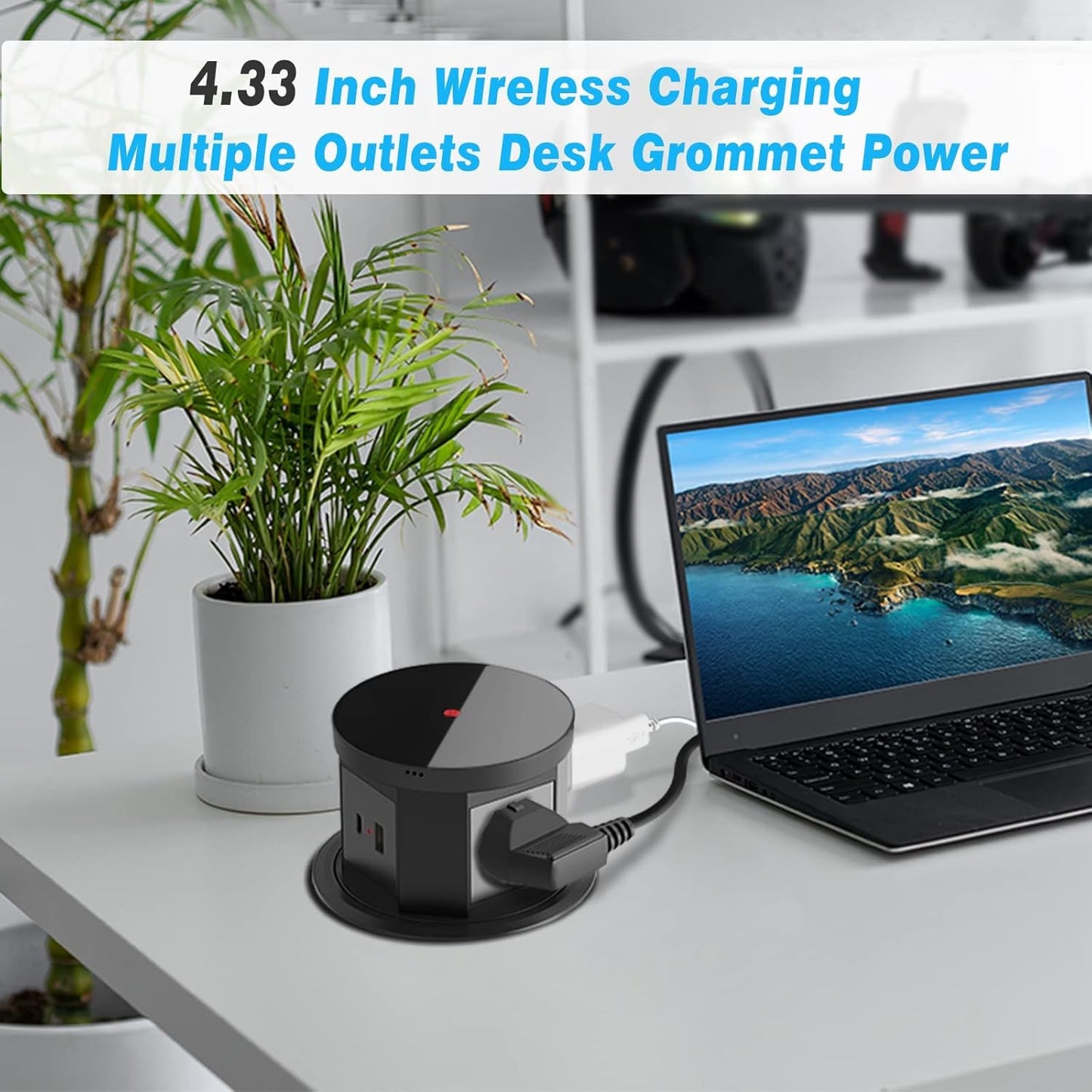 Pop Up Outlet with 15W Wireless Charger, 4.33 inch Pop Up Outlet for Countertop, 3 AC Plug 1 USB-A 1 USB-C Hidden Outlet Pop Up Electrical Outlet for for Kitchen/Home/Office