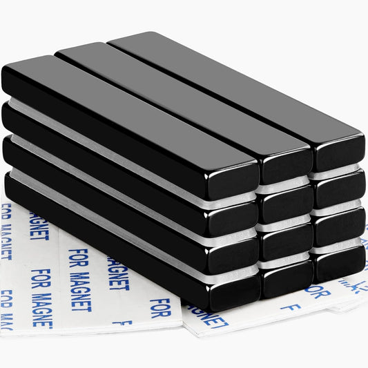 LOVIMAG Strong Neodymium Bar Magnets - Waterproof Rare Earth Magnets with Epoxy Coating and Double Sided Adhesive for Fridge, Tool Room, Locker, Kitchen - Pack of 12