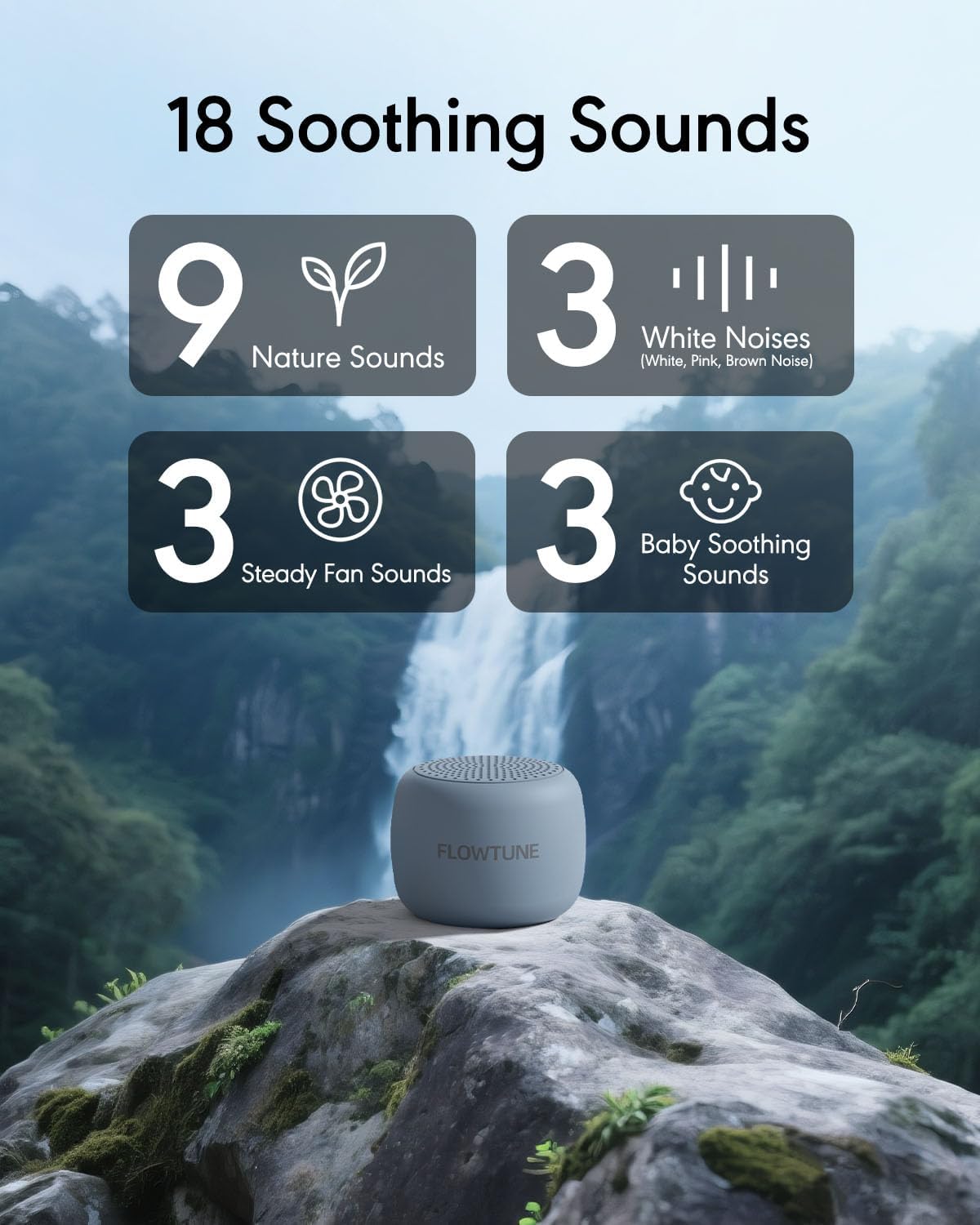 Sound Machine Flowtune White Noise Machine for Baby Adults, Mini Portable Sound Machine for Travel, 6H Timer, 18 Soothing Sleep Sounds Gift (Misty Blue)