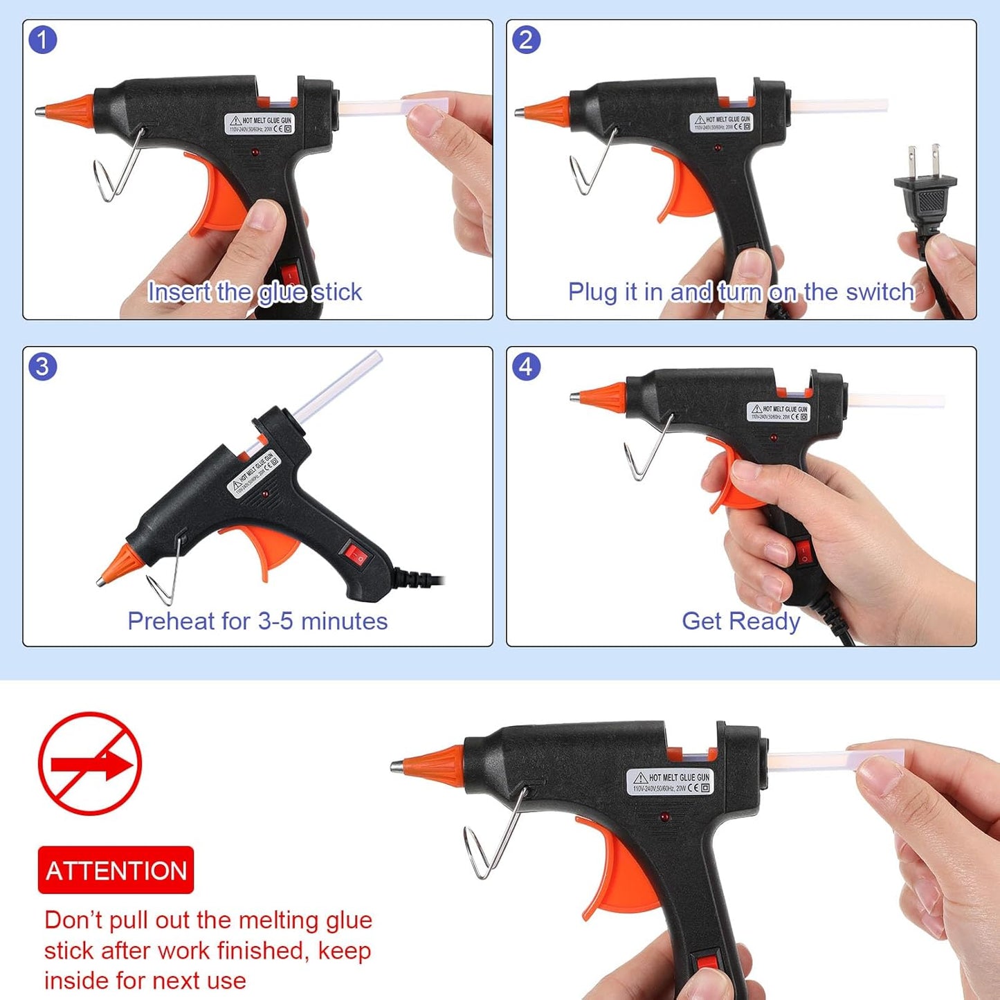 Zhengmy 12 Pcs Mini Glue Gun Crafts Hot Melt Guns Low Temp Glue with Burn Protection Fast Preheating and Easy Squeeze Trigger for School DIY Arts Class Projects Home Quick Repairs, 20 W (Black)