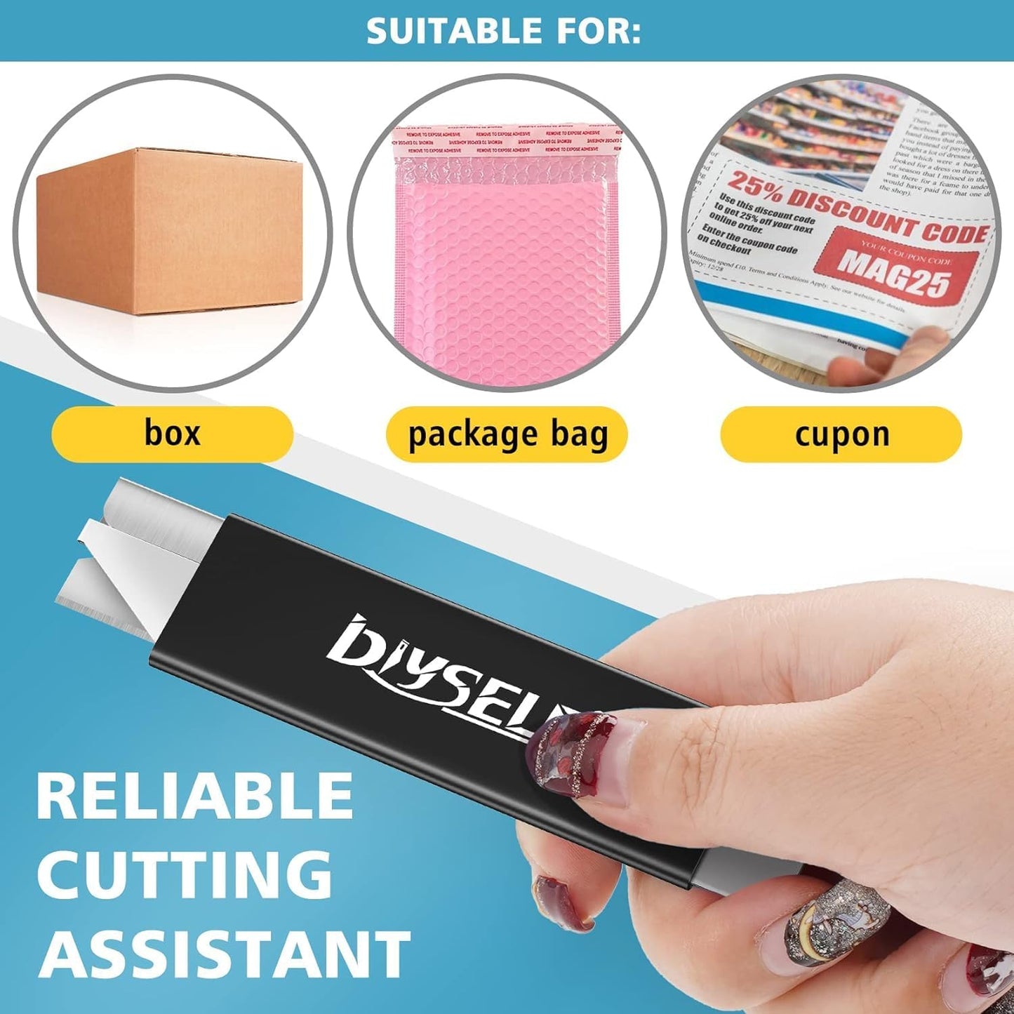 DIYSELF Box Cutters, 48 Pack Utility Knives, Mini Razor Knife, Box Cutter Knife with Single Edge Razor Blade, Box Cutter Retractable for Office, Home, Warehouse, Letter Openers, Box Knife (Black)