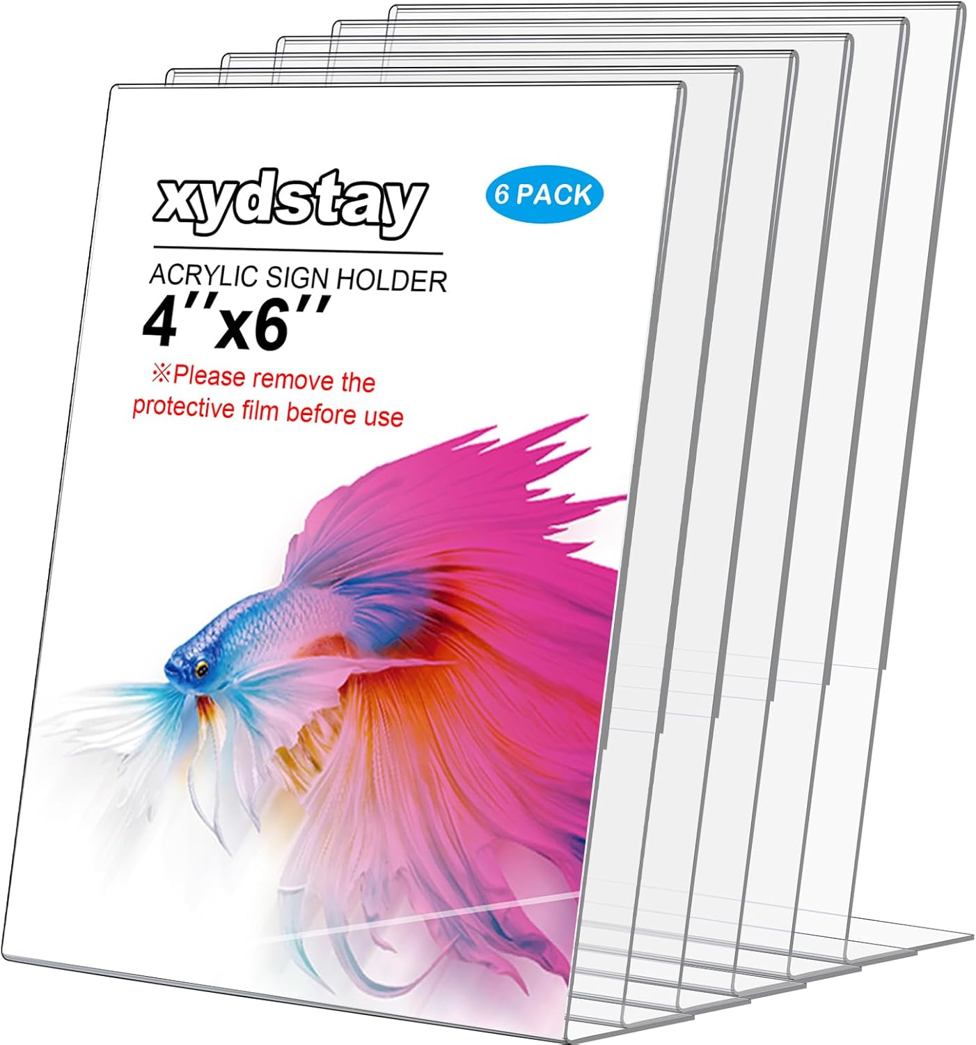 6pack Acrylic Sign Holder 4x6 for Picture Frames, L Shape Clear Plastic, Plastic Sign Holder,Menu Holder, Unbreakable Table Sign Holder for Restaurant, Office, School, Store and Home Use