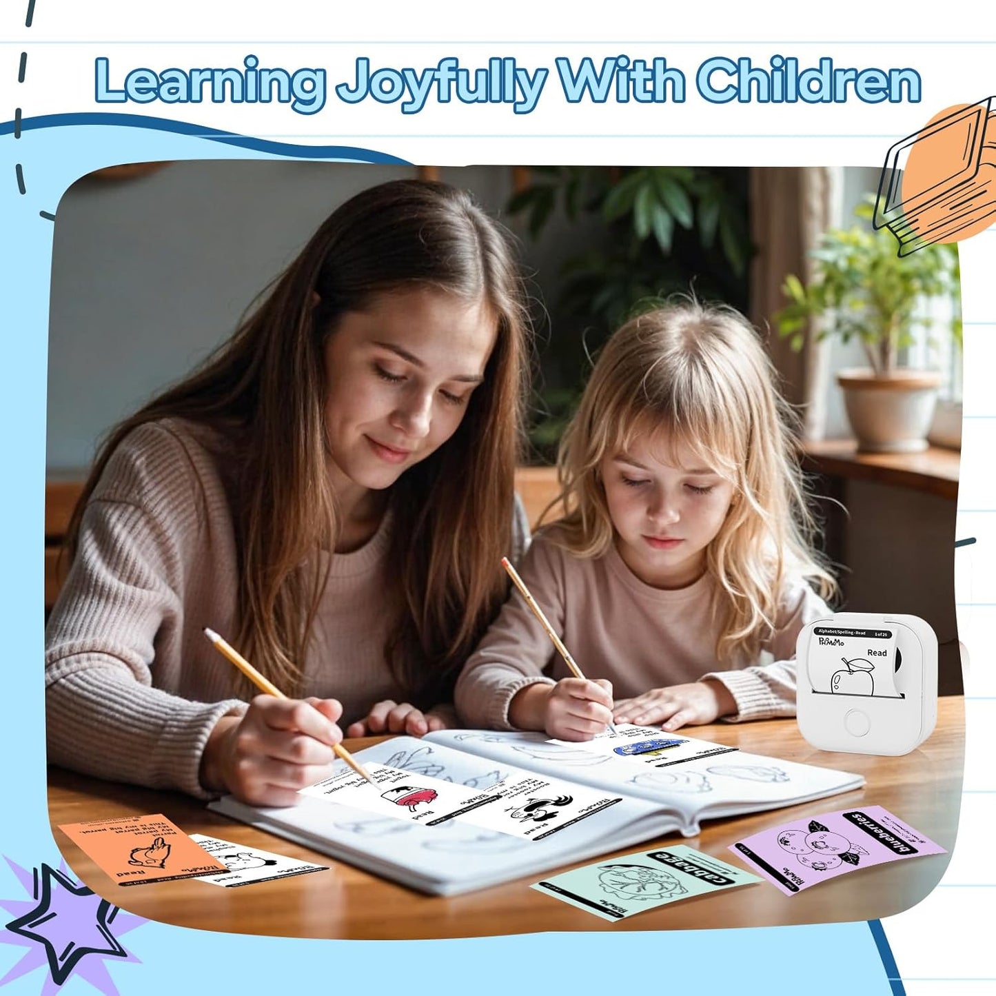 Print Pods Mini Printer, Sticker Maker Machine Y02C, Mini Portable Printer with 1 Roll Paper, Bluetooth Inkless Receipt for Phone, Thermal Portable Maker for Journal, Note, Photos, Learning