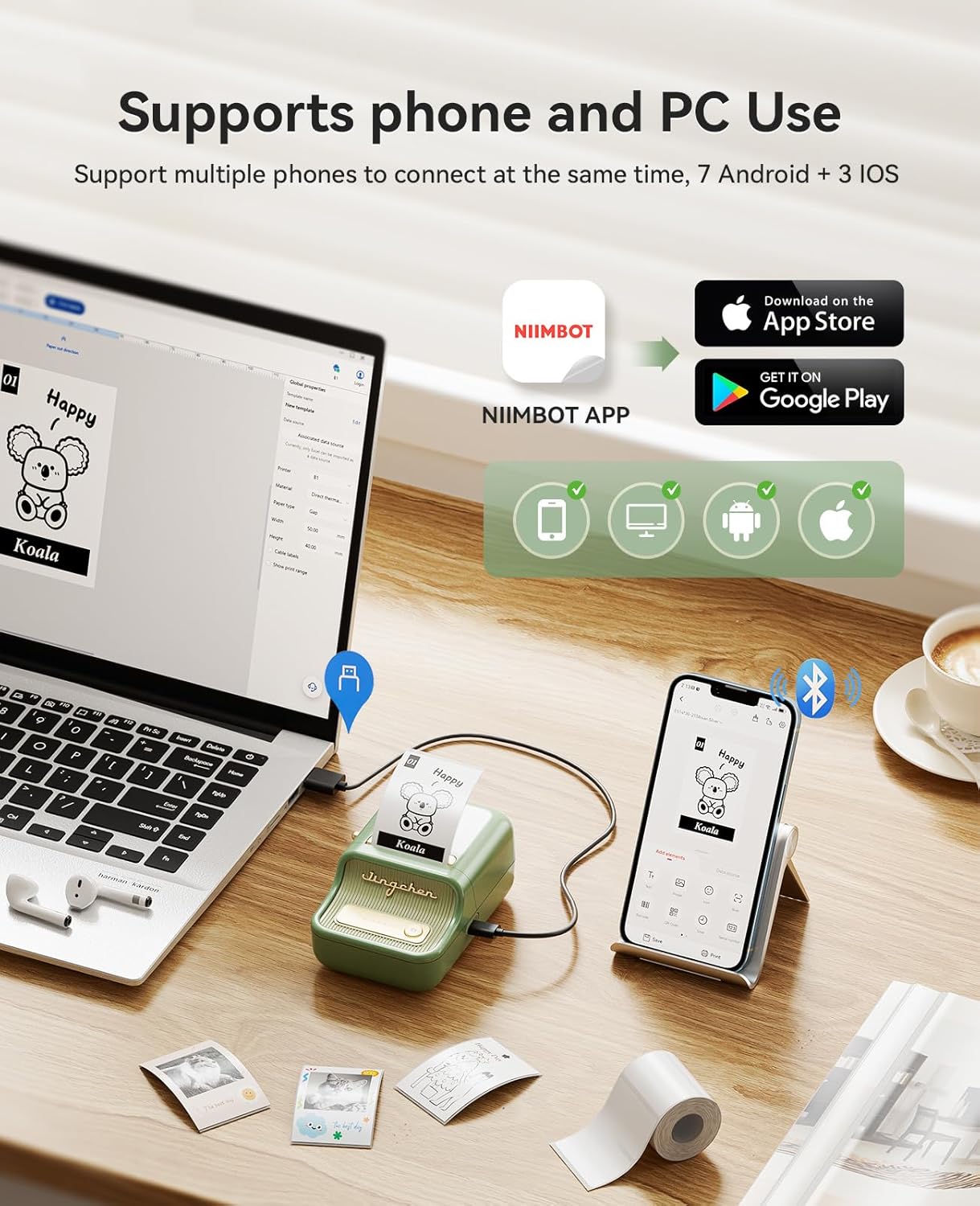 NIIMBOT B21 Pro Label Maker, 300DPI HD Label Printer, Ideal for Notes,Photos, Study Graphics, Memo Maker,50x30mm Label,230Pcs(Pine Green)