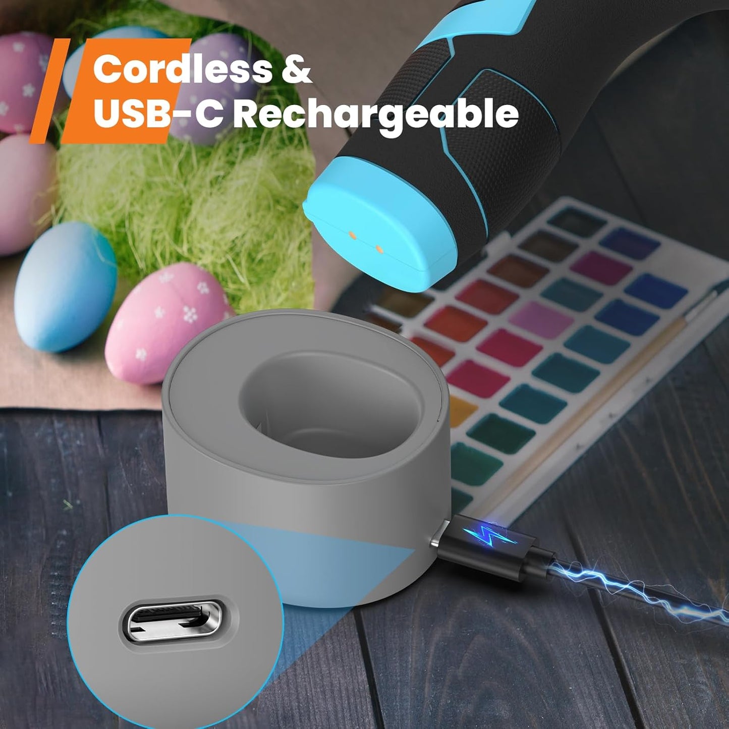 Cordless Hot Glue Gun, GoGonova 15s Fast Preheating 5Ah Built-in Battery Hot Melt Glue Gun, Smart Power-Off, Kit with 25 Pcs Premium Mini Glue Sticks and USB-C Charging Port