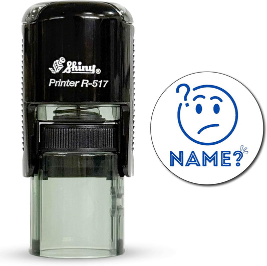 Shiny No Name Teacher Stamp, Round Self Inking Stamp for Classroom, Blue Ink