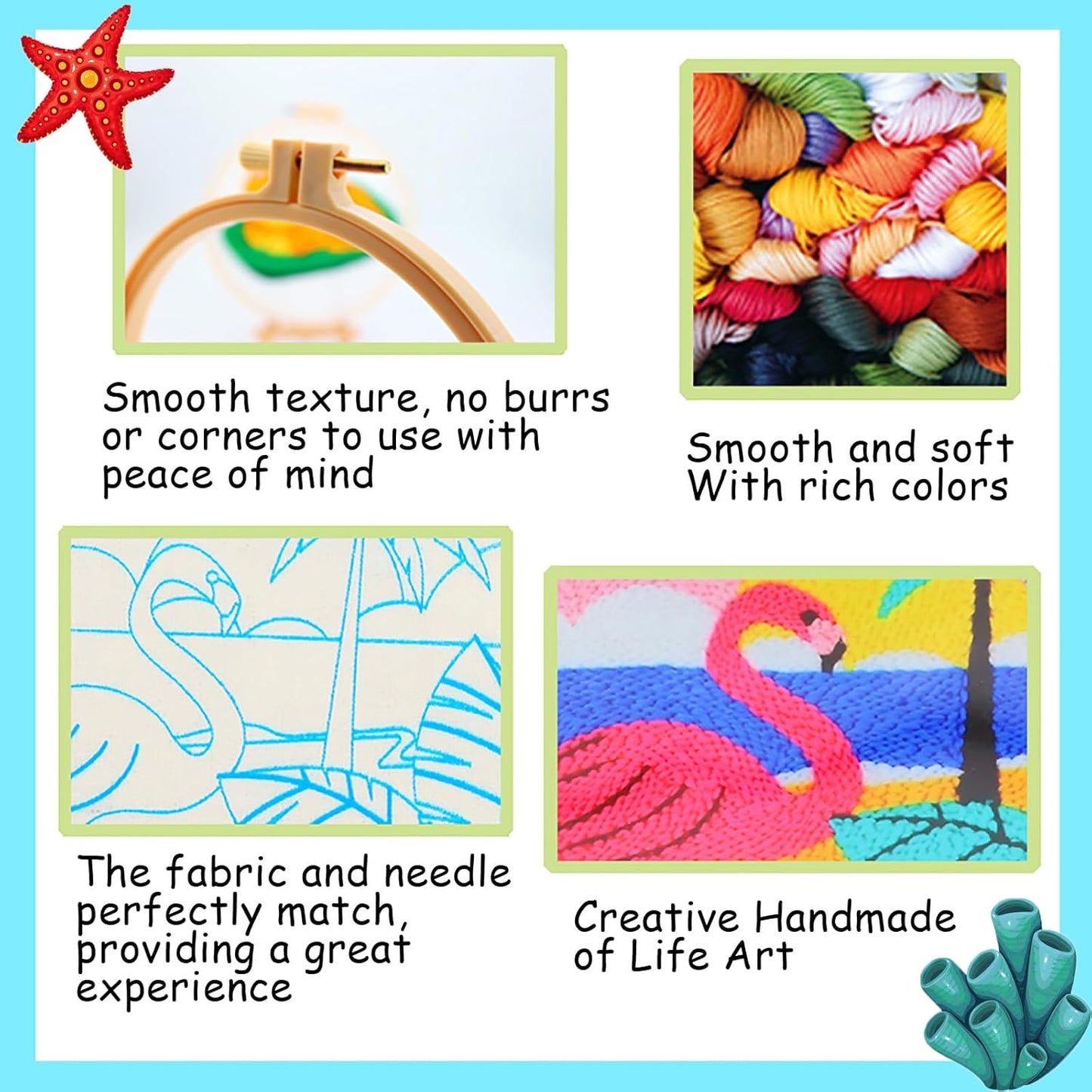 ILYUFO Punch Needle Kits Adults Beginner DIY Dreamy Beach Style 8 in Hoop Embroidery Set Starter Punch Needle Tool for Art Crafts, Ideal for All Ages, Perfect Festival Decoration & Gift (Flamingo)