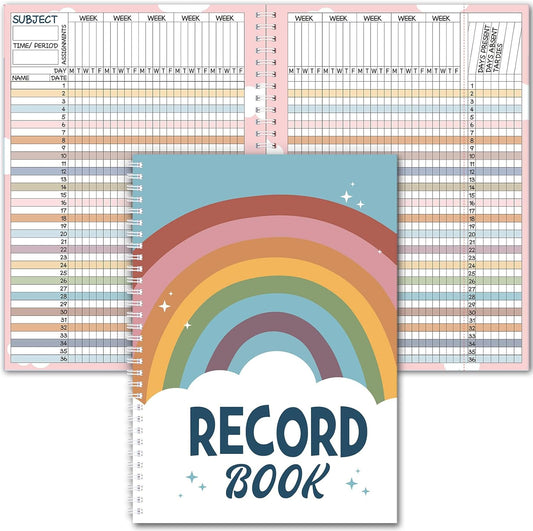 Teacher Record Book Teacher Grade Books 2025-2026 Spiral Bound Record Class Grade Book Office Favors Gift for Classroom Attendance Supplies Decoration Double Sided(Rainbow)