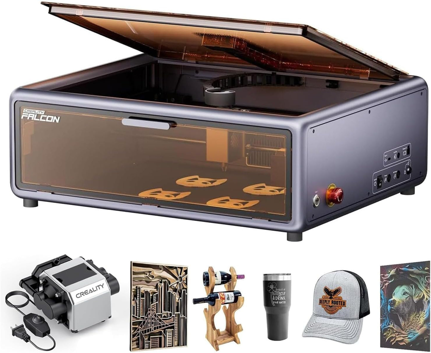 CREALITY FALCON A1 10W Laser Engraver, 80W Enclosed Laser Cutter and Engraver Machine with Air Assist, Smart Camera Positioning, 600mm/s Speed, Smart Material Recognition, Ideal for Wood & Metal