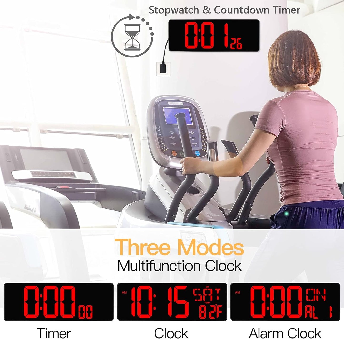 XREXS Large Digital Wall Clock with Remote Control, 16.5 Inch LED Large Display Count Up & Down Timer, Adjustable Brightness Alarm Clock with Day/Date/Temperature for Home, Gym, Office and Classroom