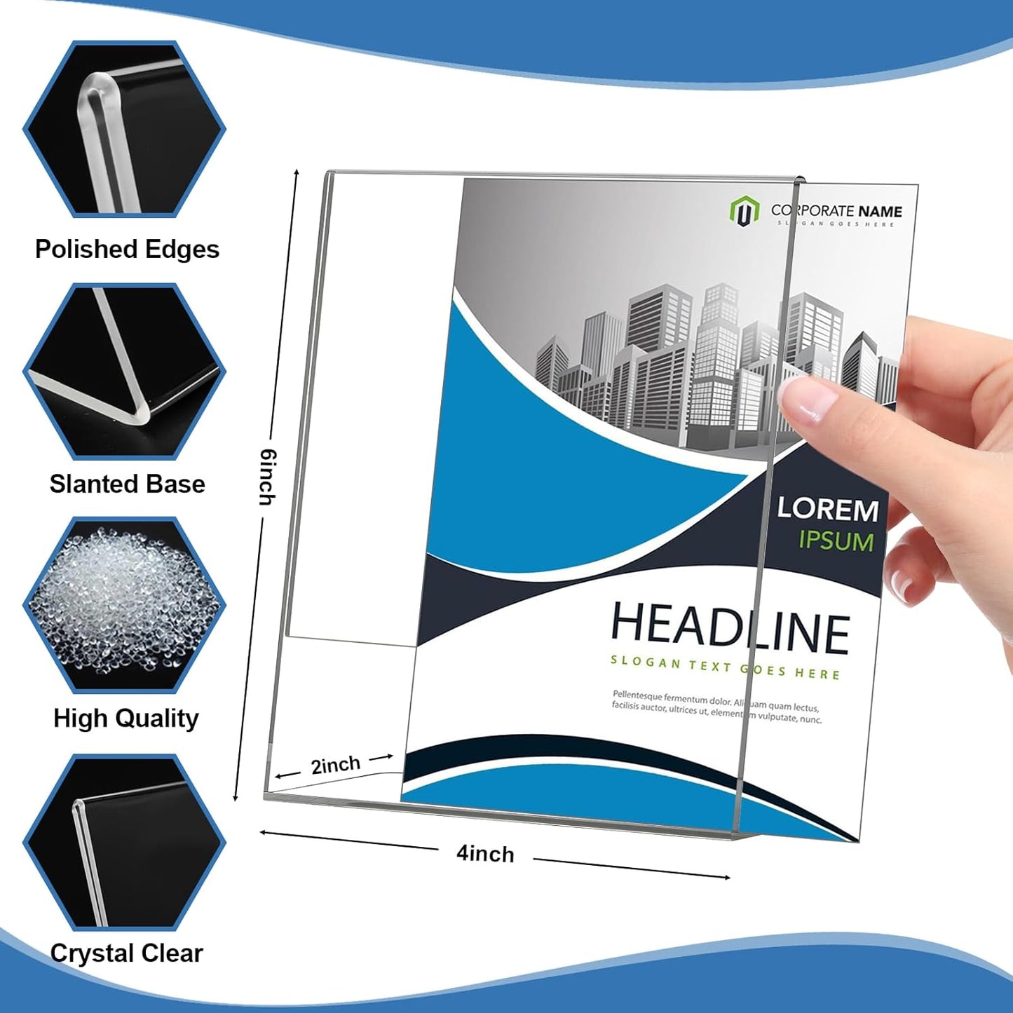 Acrylic Sign Holder 4x6 Inches, 16 Pack Clear Plastic Table Flyer Display Stand, L-Shape Vertical Menu Paper Holder Stand, Clear Picture Photo Flyer Display Stand for Restaurants, Store Fair,Office