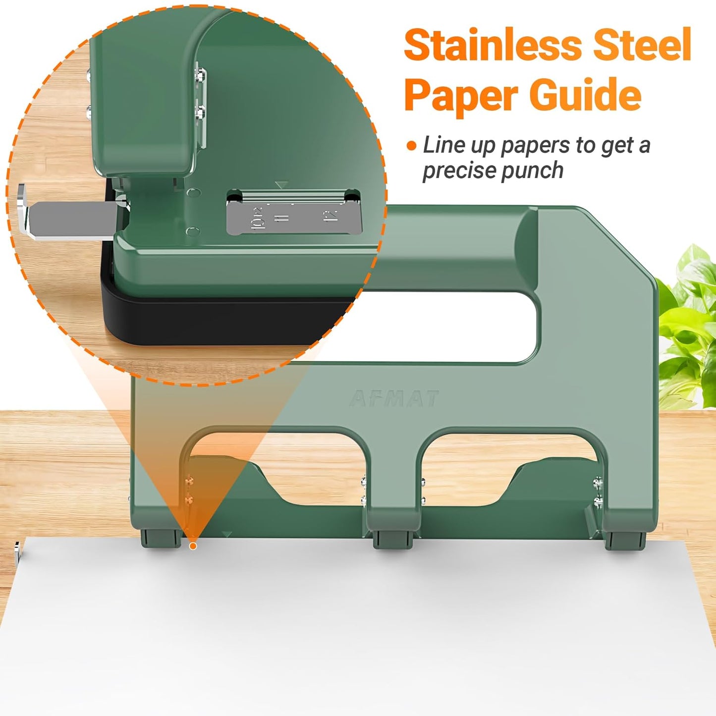 3 Hole Punch Heavy Duty, AFMAT 3 Hole Puncher for Binder, 40-Sheet Three Hole Punch w/ 10000+ Uses, Metal Hole Puncher 3 Ring, 50% Reduced Effort, Bulit-in S.S. Paper Guide, Model: HPX1 (Green)