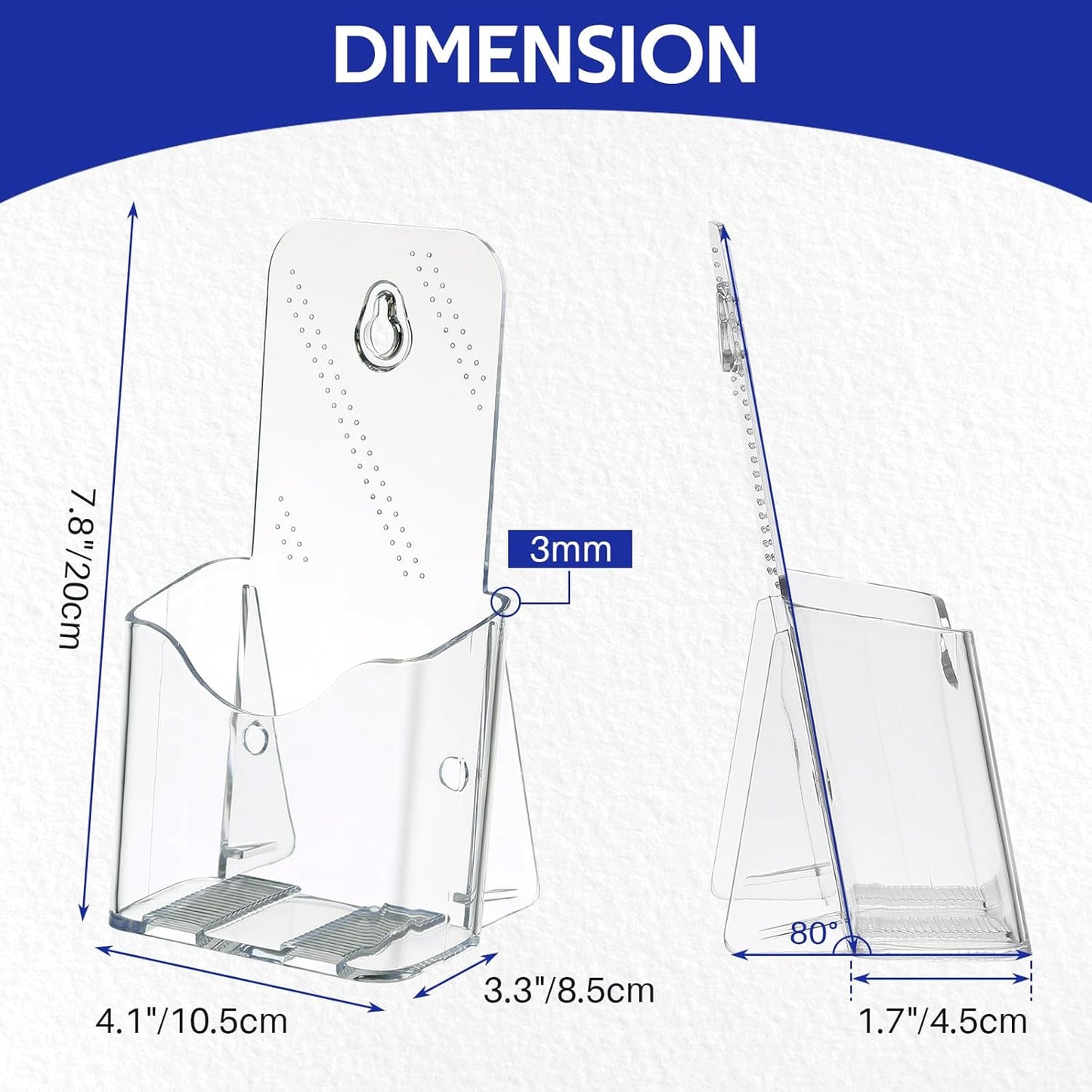 MYFULLY Acrylic Brochure Holder 4 x 7.9 Inches, 10 Pack Clear Plastic Trifold Pamphlet Holders, Wall Mount or Countertop Literature Display Rack Stand for Flyers, Booklets, Menus, Magazines, Leaflets