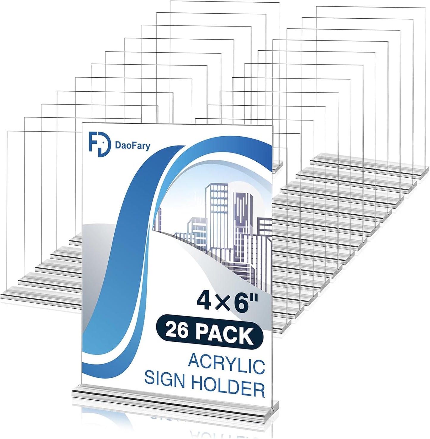 26 Pack Acrylic Sign Holder 4 x 6 Clear Display Table Signs Stand, Double Sided T Shape Flyer Holder Plastic for Picture Paper Frame Holder Home Office Menu Retail Show Fair