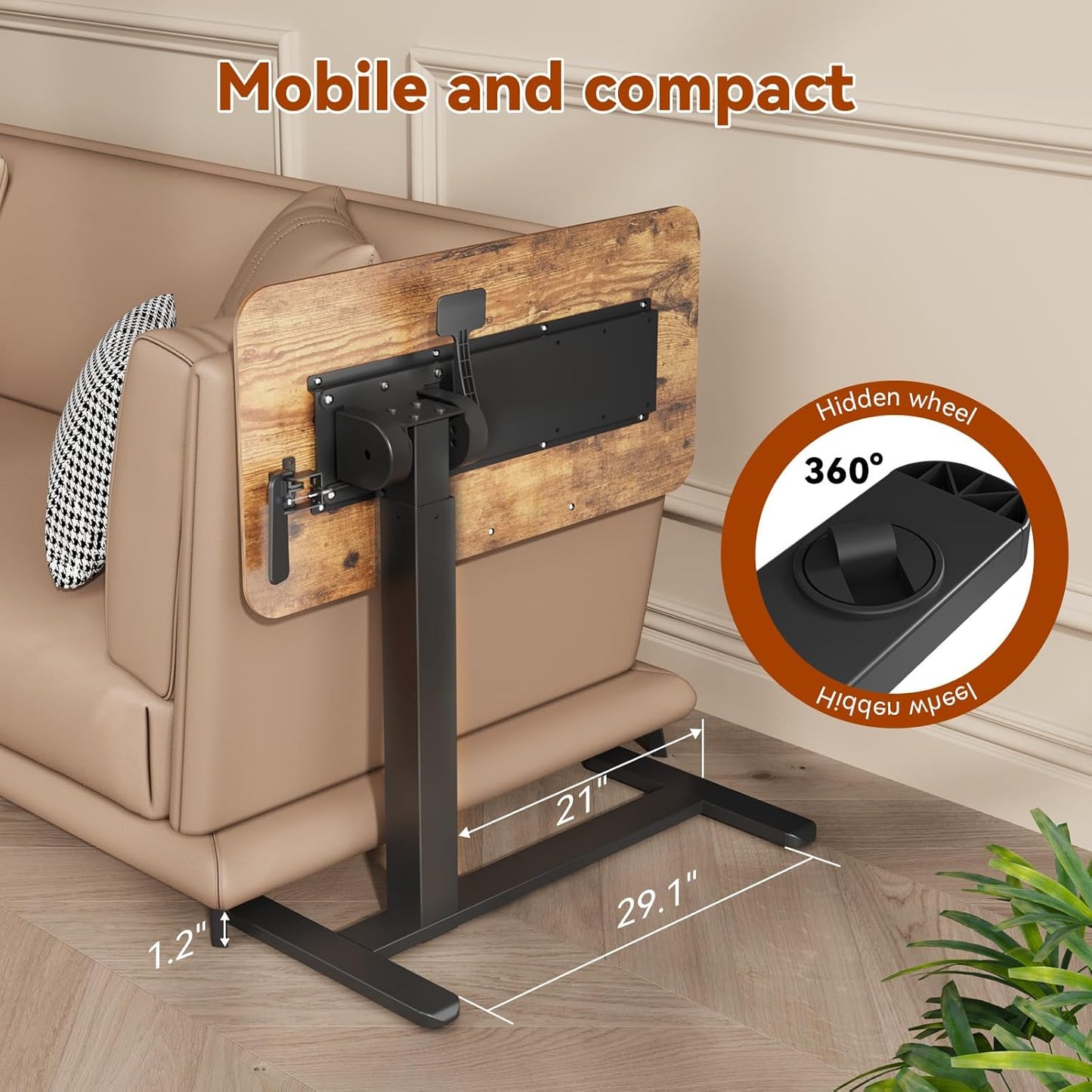 Mobile Standing Desk, Height Adjustable Left/Right Overbed Bedside Table, 90° Tiltable Portable Laptop Desk with Wheels, Foldable Computer Cart for Hospital Home Use, Rustic Brown