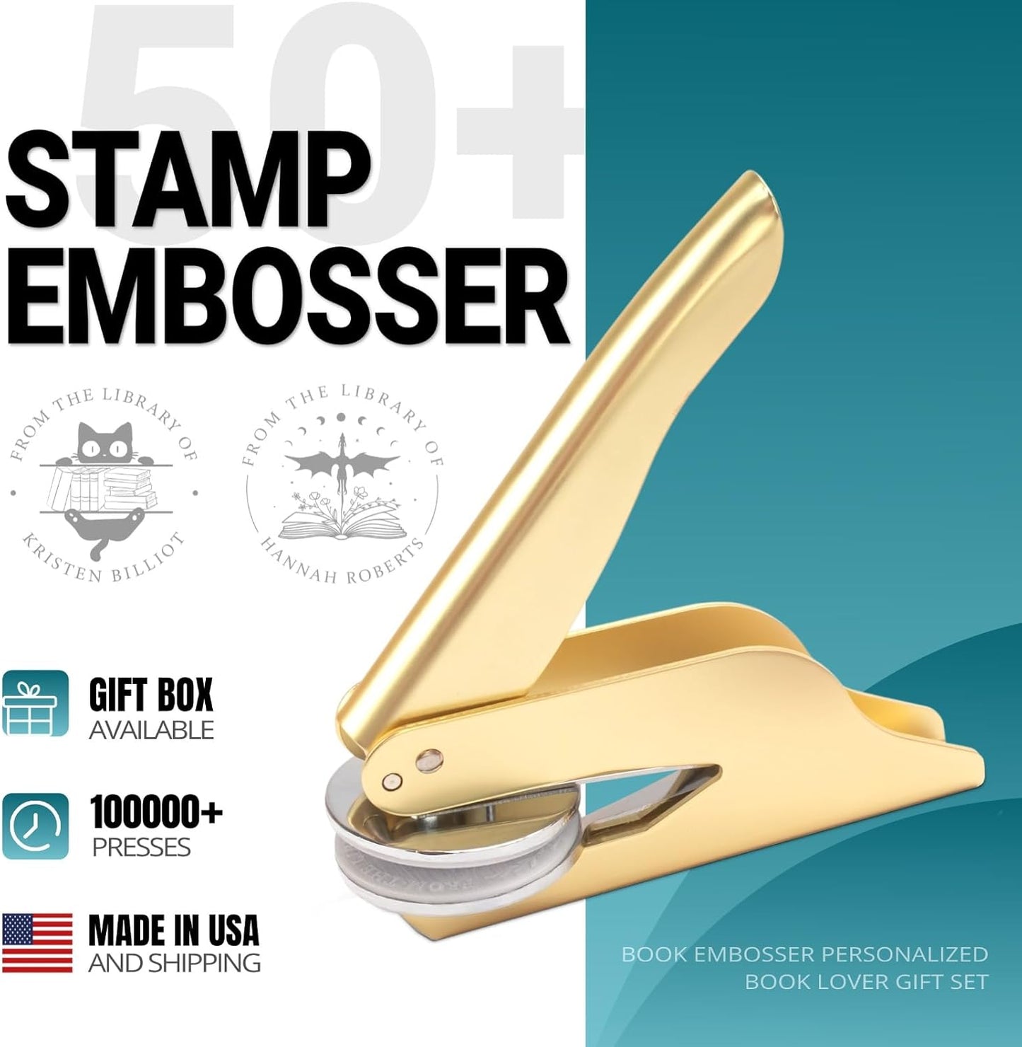 Personalized Book Embosser – Custom Book Stamp for Book Lovers, Libraries, and Gifts, Personalized Embosser with Custom Design (Including Dragon, Cat, Flower, and Other Patterns)