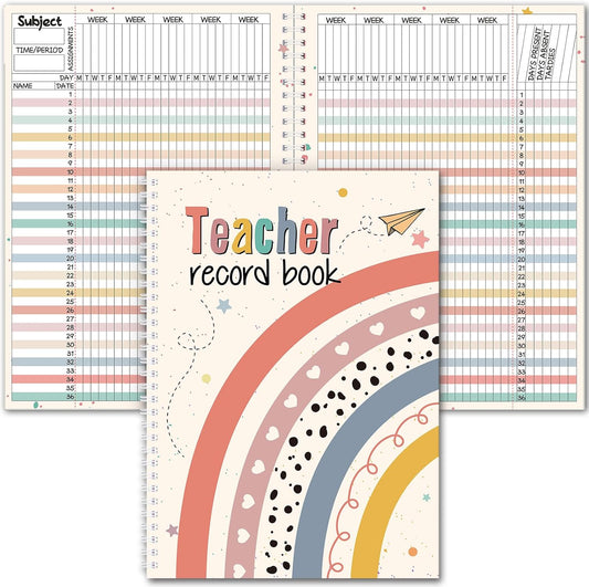 Teacher Record Book Teacher Grade Book Spiral Bound Record Class Gradebook Office Favors Gift for Classroom Attendance Supplies Decoration Double Sided Color Printing(Boho Heart Dot)