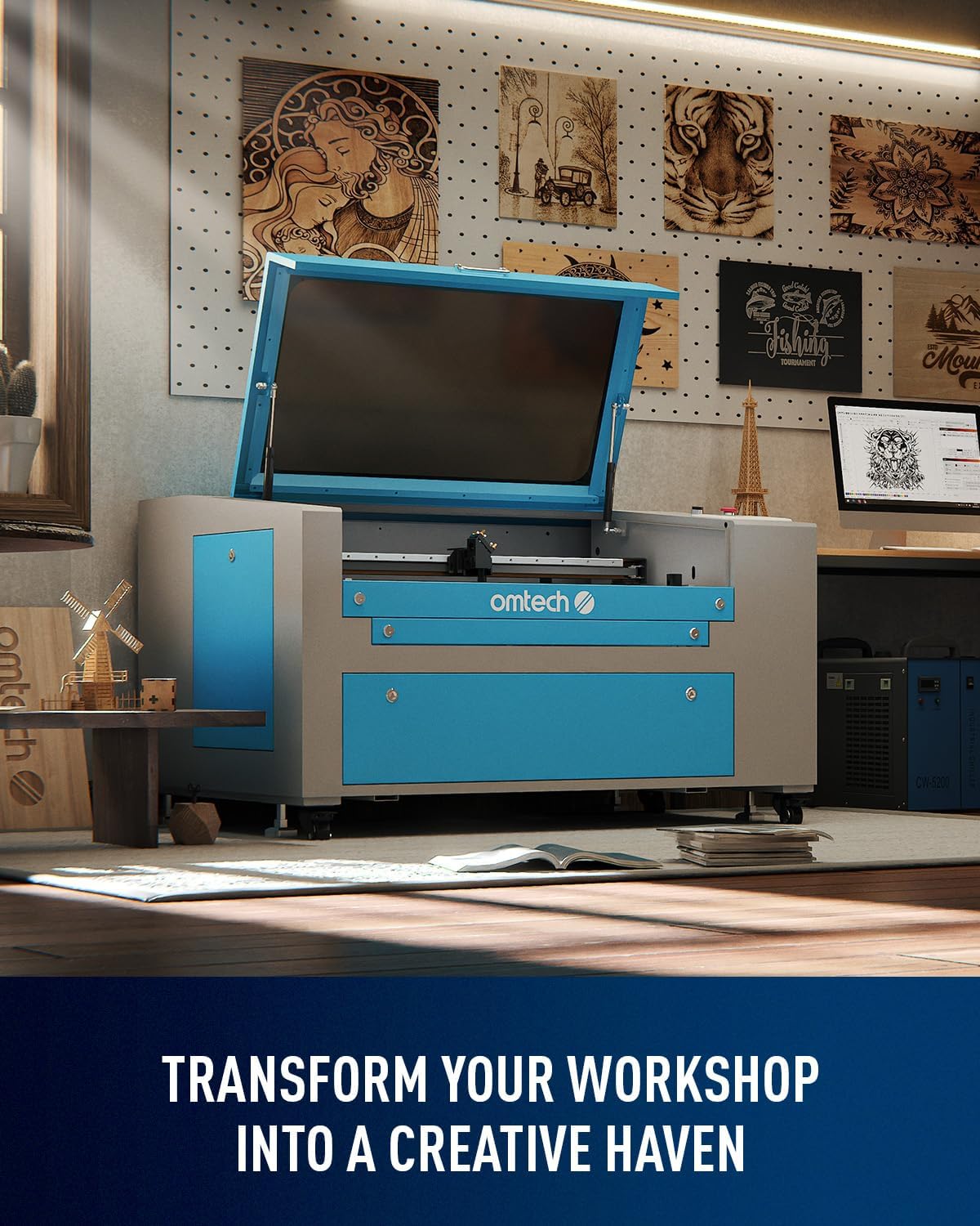 OMTech 60W CO2 Laser Engraver, 16"x24" Laser Engraving Machine with 2 Way Pass Air Assist Digital Control Panel RDWorks, Commercial Laser Cutter Cutting Etching Machine for Wood Glass Acrylic More