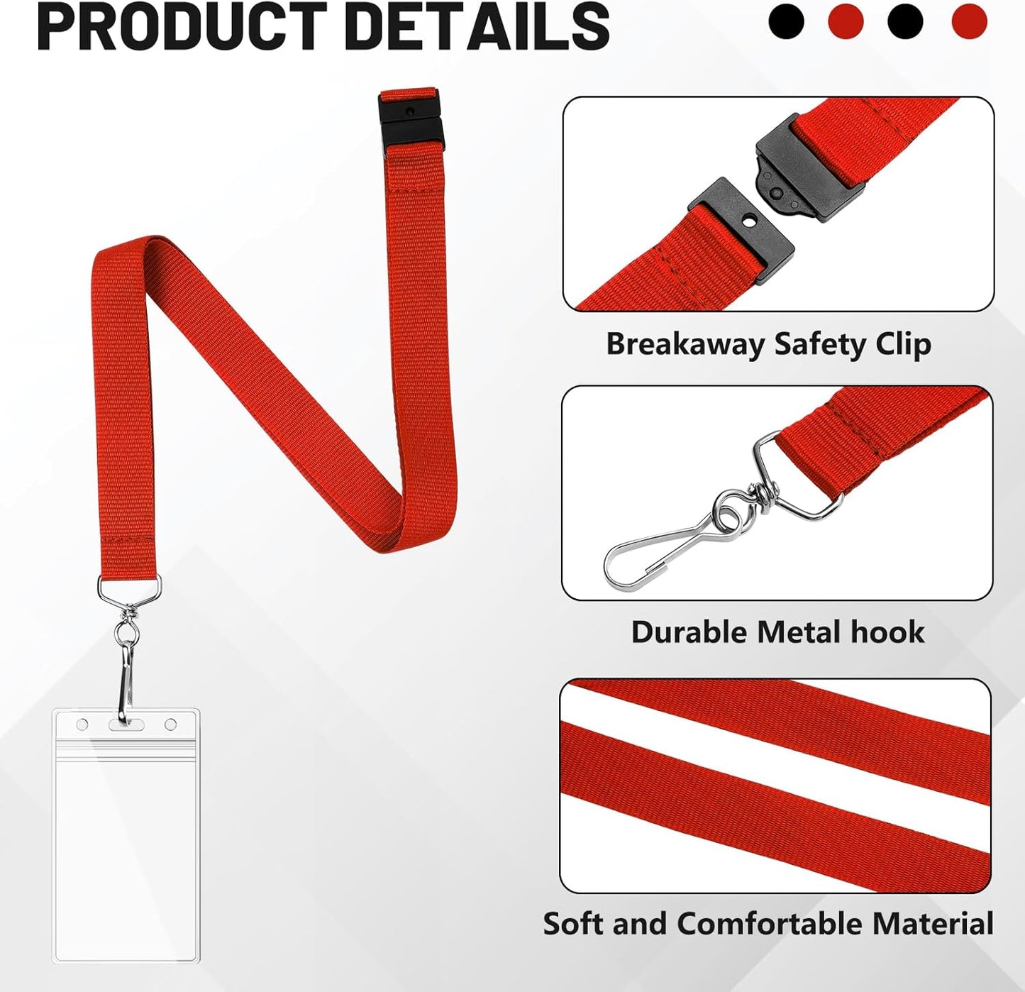 12 Pack Red Breakaway Lanyards with Waterproof Badge Holders, Metal Hook, Polyester Neck Straps for ID Cards, Events, Office, and Schools