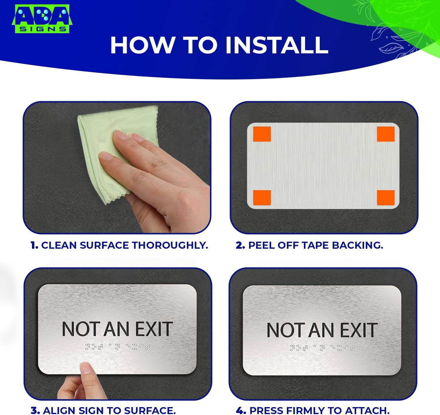 Not An Exit Sign for Business - Office Signs, Aluminum Brushed Silver, Tamper-Proof, Heavy Duty Mounting Tape, Easy Install, Office Décor, ADA Compliant, Grade 2 Braille (7” W x 4” H) ADASigns.org