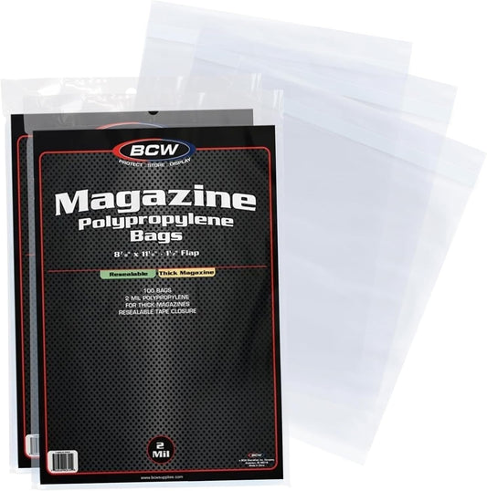 BCW Thick Resealable Magazine Bags - Pack of 200 | Acid-Free, Clear Polypropylene Sleeves for Archival-Quality Storage of Collectible Magazines | Protect Your Valuable Comic Book Collection