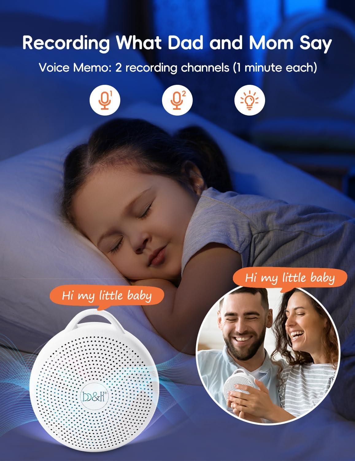 b&h Portable White Noise Machine with Night Light - Sound Machine for Baby, Bluetooth Speaker, 24 Soothing Sounds, 9 Colors Light, Timer, Rechargeable Sleep Machine for Home and Travel