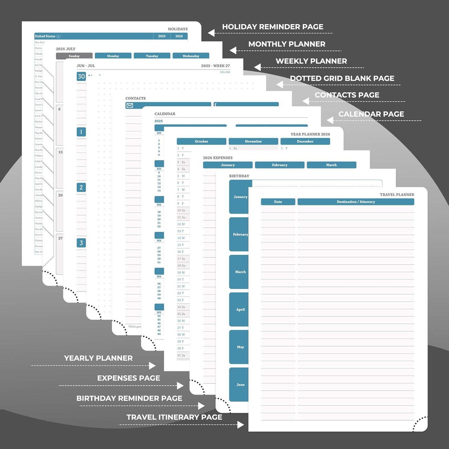 Planner 2025-2026 Daily Weekly and Monthly,8.5"x6.5",18 Months Spiral Bound Calendar Agenda with Self-adhesive Pen Holder,2026 Academic Plan with Vegan Leather Soft Cover,Black