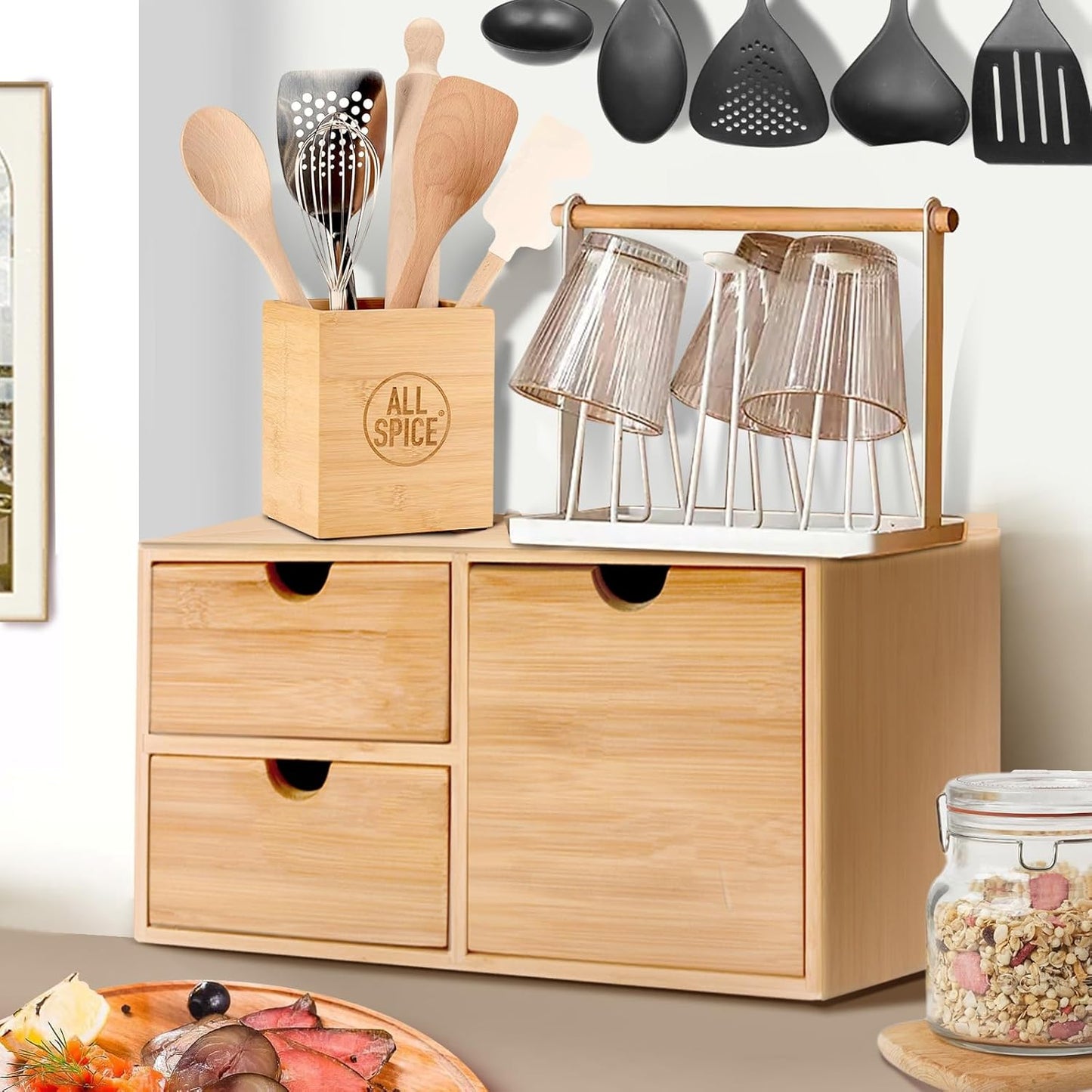 Bamboo Desk Organizer with Drawers Makeup Storage Drawer 3 Drawers Tabletop Storage Organization Desktop Drawers for Countertop Home Office Workspace Bathroom Toiletries Supplies