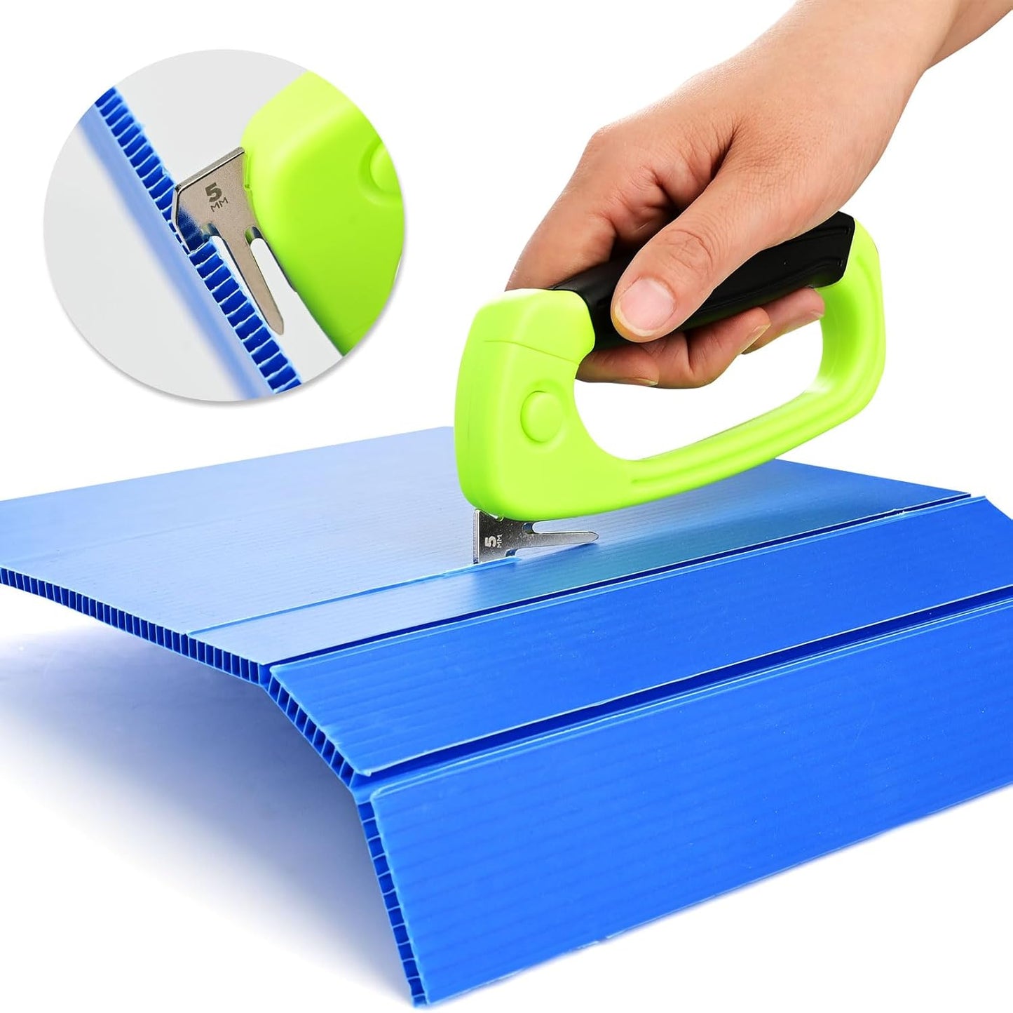 NEWISHTOOL PP Hollow Board Cutter, 2 PCS Sign Making Tool Plastic Corrugated Sheet Die Cutting and Grooving Tool with 3mm and 5mm Blades, Handheld Safety Cutter for DIY Craft PP Sheet Cut