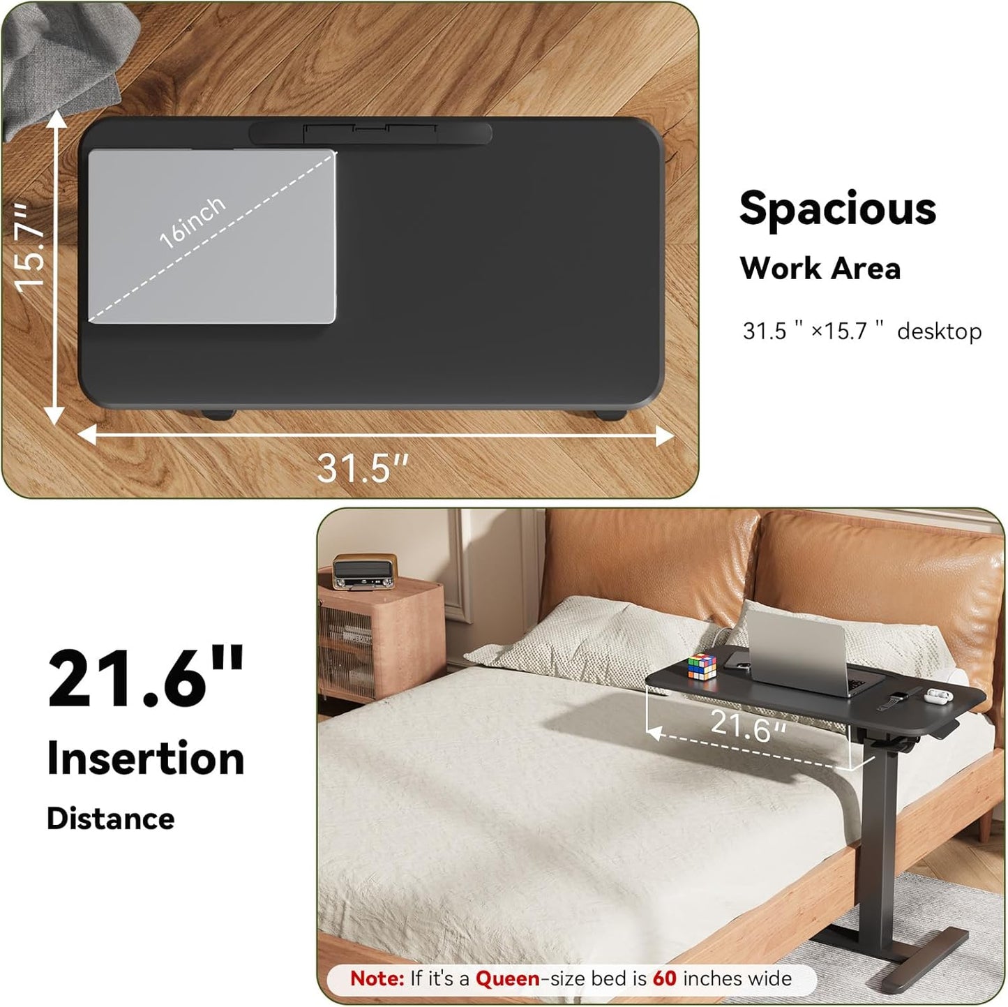 Mobile Standing Desk, Height Adjustable Left/Right Overbed Bedside Table, 90° Tiltable Portable Laptop Desk with Wheels, Foldable Computer Cart for Hospital Home Use, Black